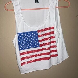 SHEIN White Tank Top with Red and Blue Flag Print